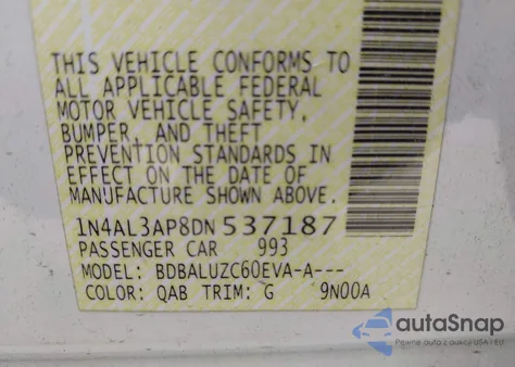 2013 Nissan Altima 2.5 Sv z USA, uszkodzony, nr VIN 1N4AL3AP8DN537187